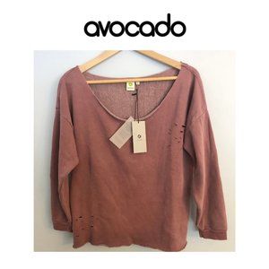 avocado Distressed Off-the-Shoulder Sweatshirt
